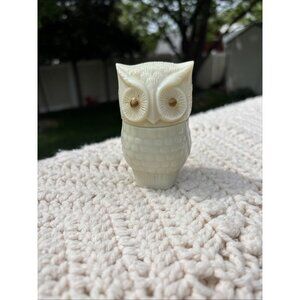 Vintage 1970 Avon Owl with Gold Color Roses Eyes Cream Sachet Milk Glass Bottle